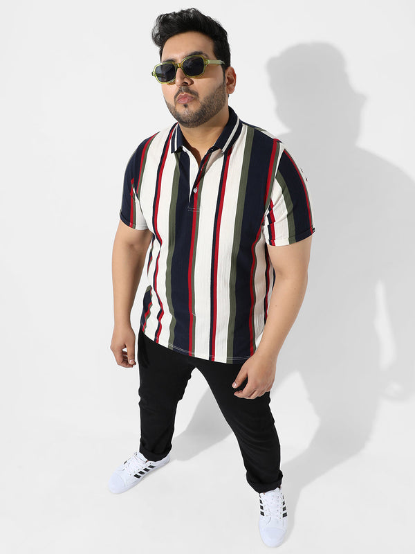 Multicolour Striped Polo Neck T-Shirt - Shop authentic Indian Men's Fashion by Instafab Plus