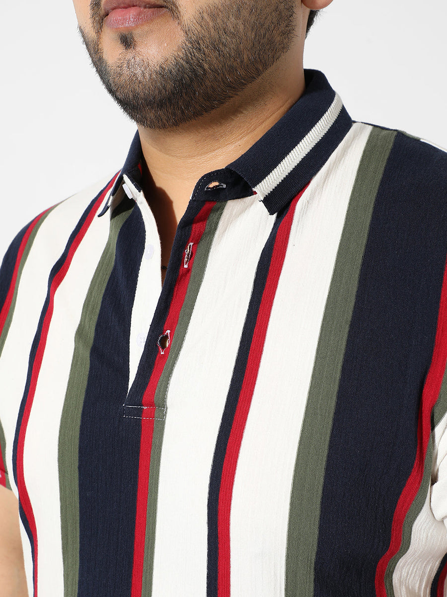 Multicolour Striped Polo Neck T-Shirt - Shop authentic Indian Men's Fashion by Instafab Plus