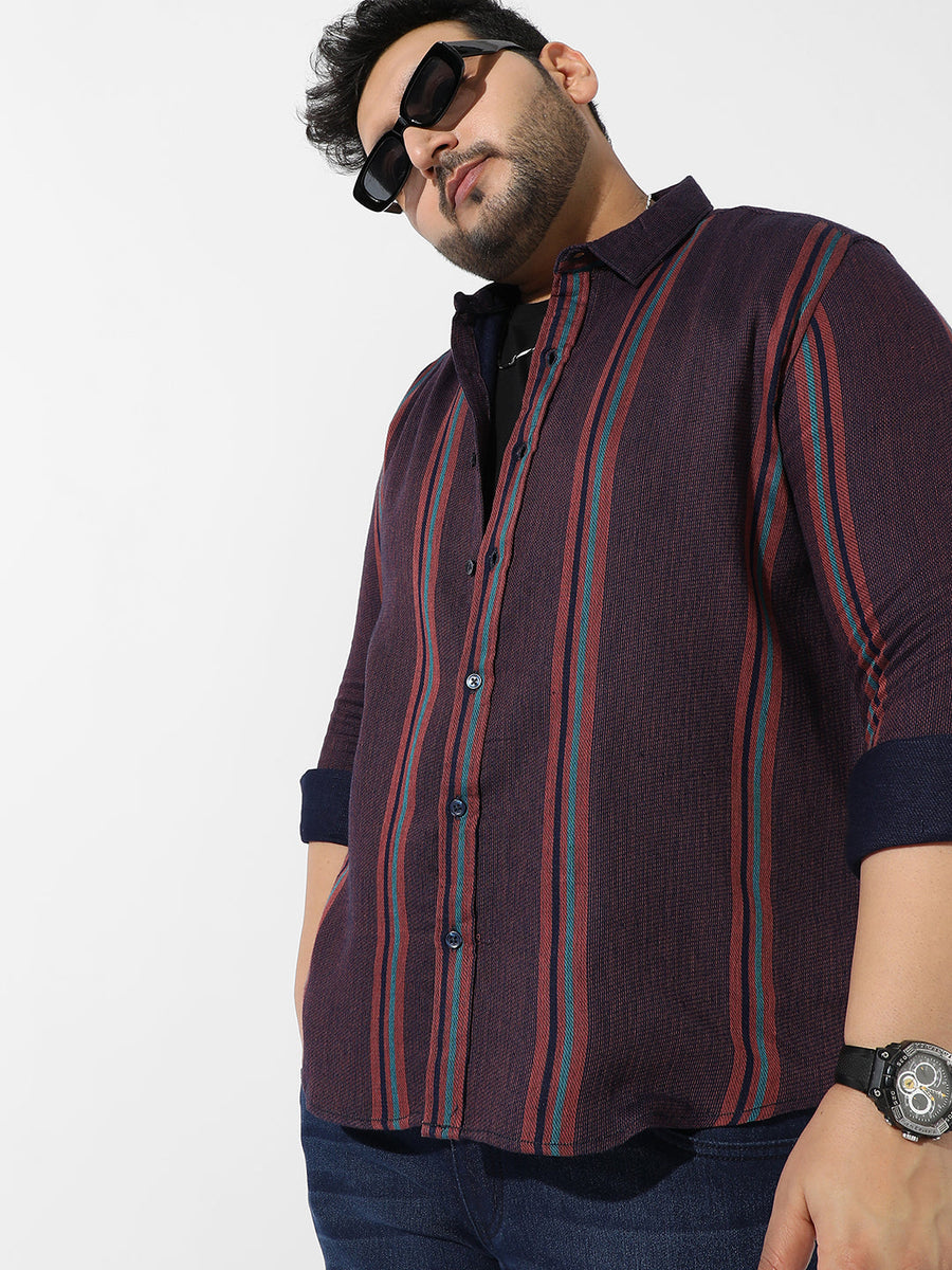 Maroon Striped Casual Shirt - Shop authentic Indian Men's Fashion by Instafab Plus