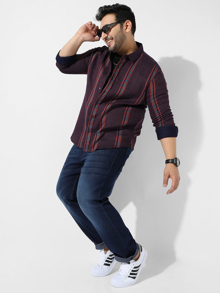 Maroon Striped Casual Shirt - Shop authentic Indian Men's Fashion by Instafab Plus