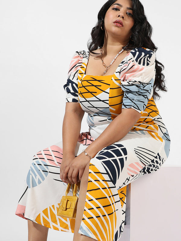 White Botanical Print Dress - Shop authentic Indian Women's Fashion by Instafab Plus