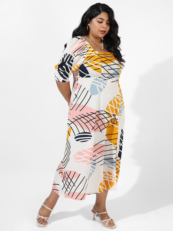 White Botanical Print Dress - Shop authentic Indian Women's Fashion by Instafab Plus