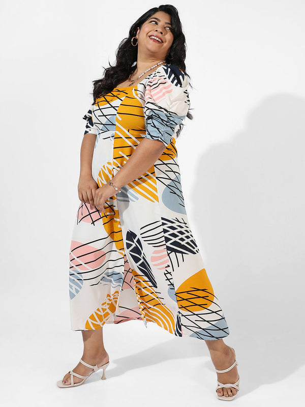 White Botanical Print Dress - Shop authentic Indian Women's Fashion by Instafab Plus