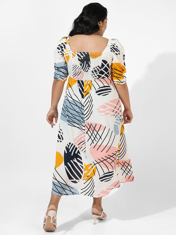 White Botanical Print Dress - Shop authentic Indian Women's Fashion by Instafab Plus