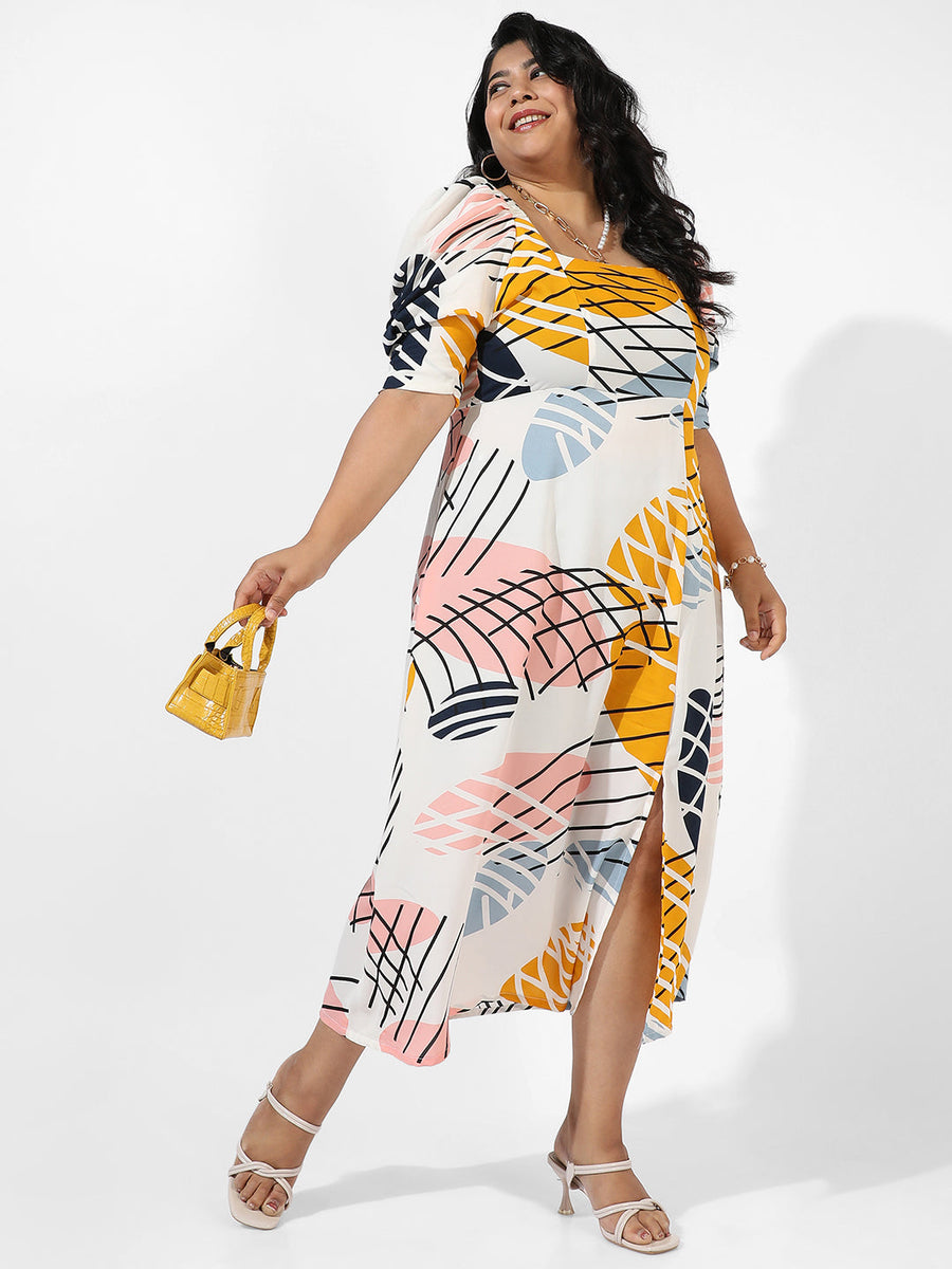 White Botanical Print Dress - Shop authentic Indian Women's Fashion by Instafab Plus