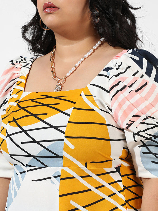 White Botanical Print Dress - Shop authentic Indian Women's Fashion by Instafab Plus