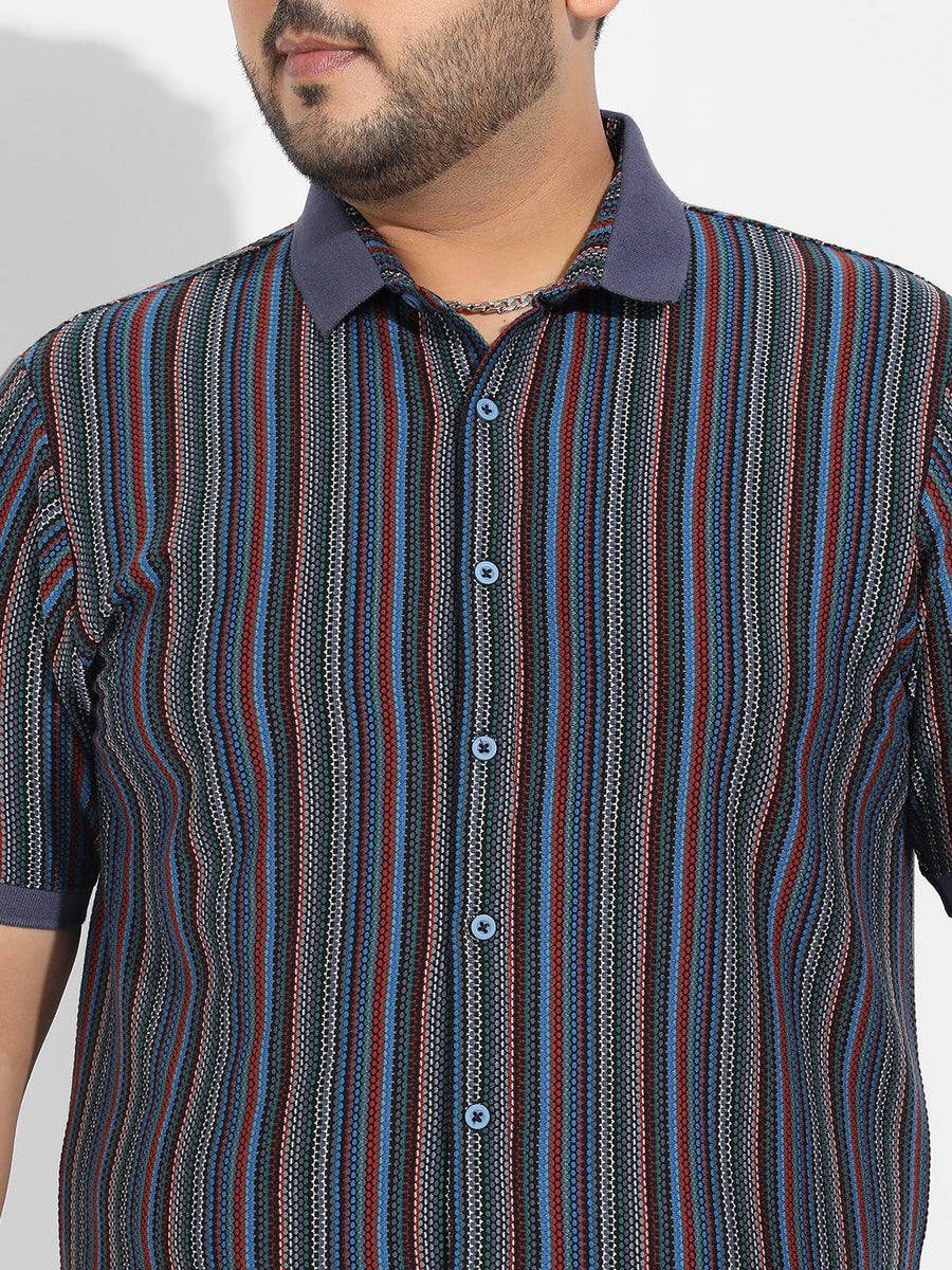 Multicolour Contrast Knitted Shirt - Shop authentic Indian Men's Fashion by Instafab Plus