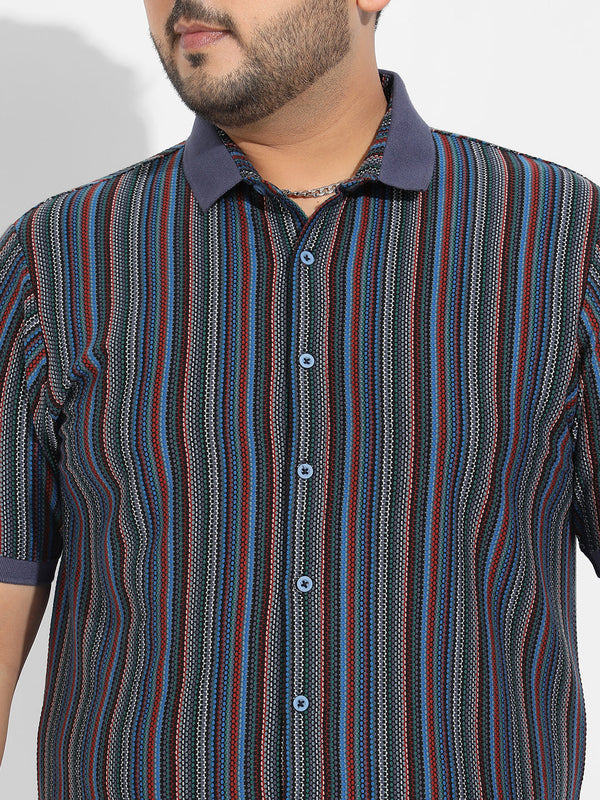 Multicolour Contrast Knitted Shirt - Shop authentic Indian Men's Fashion by Instafab Plus
