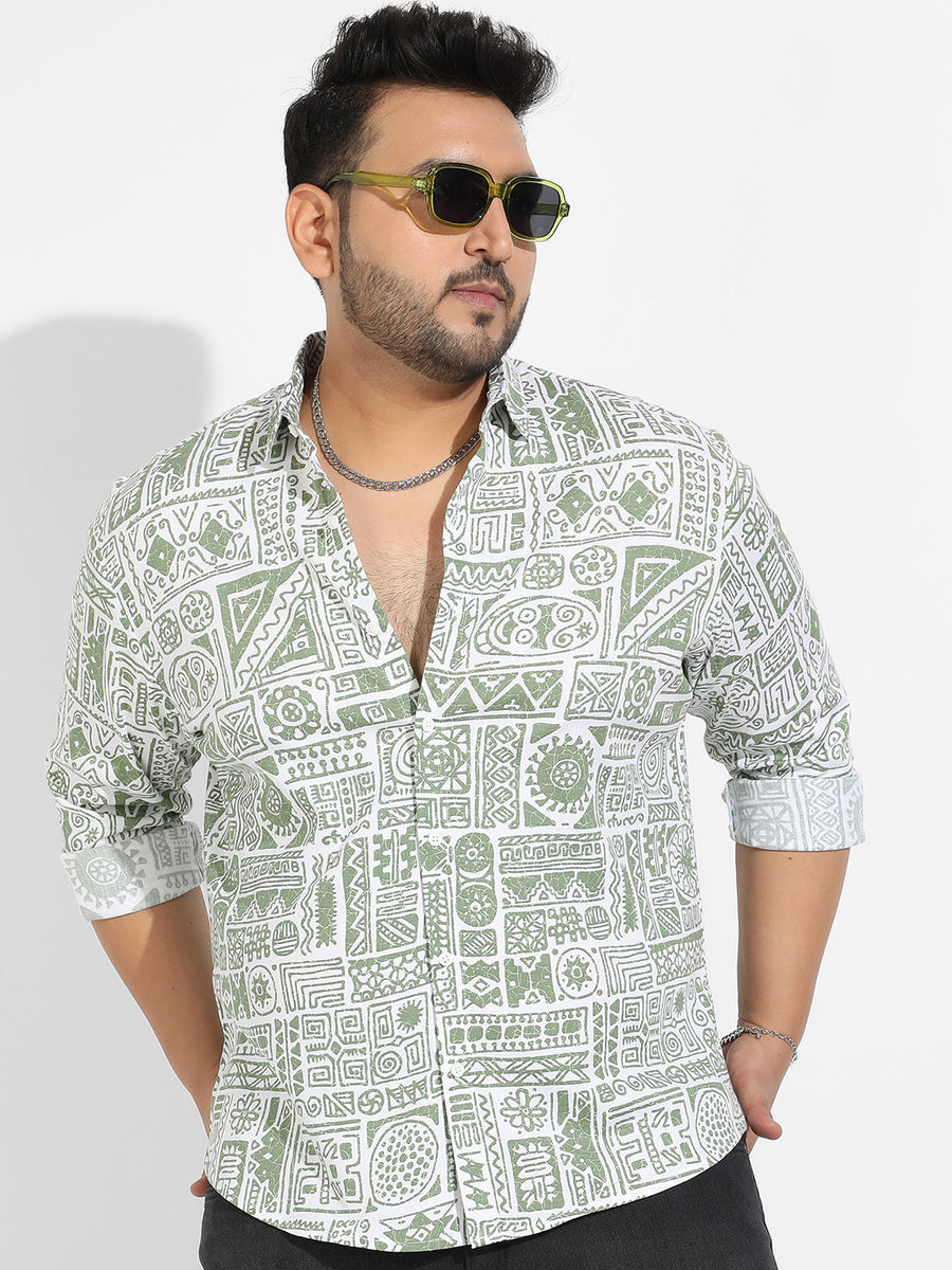 Sage Green Contrast Aztec Shirt - Shop authentic Indian Men's Fashion by Instafab Plus