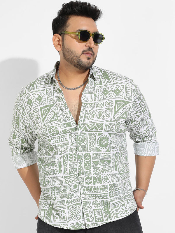 Sage Green Contrast Aztec Shirt - Shop authentic Indian Men's Fashion by Instafab Plus