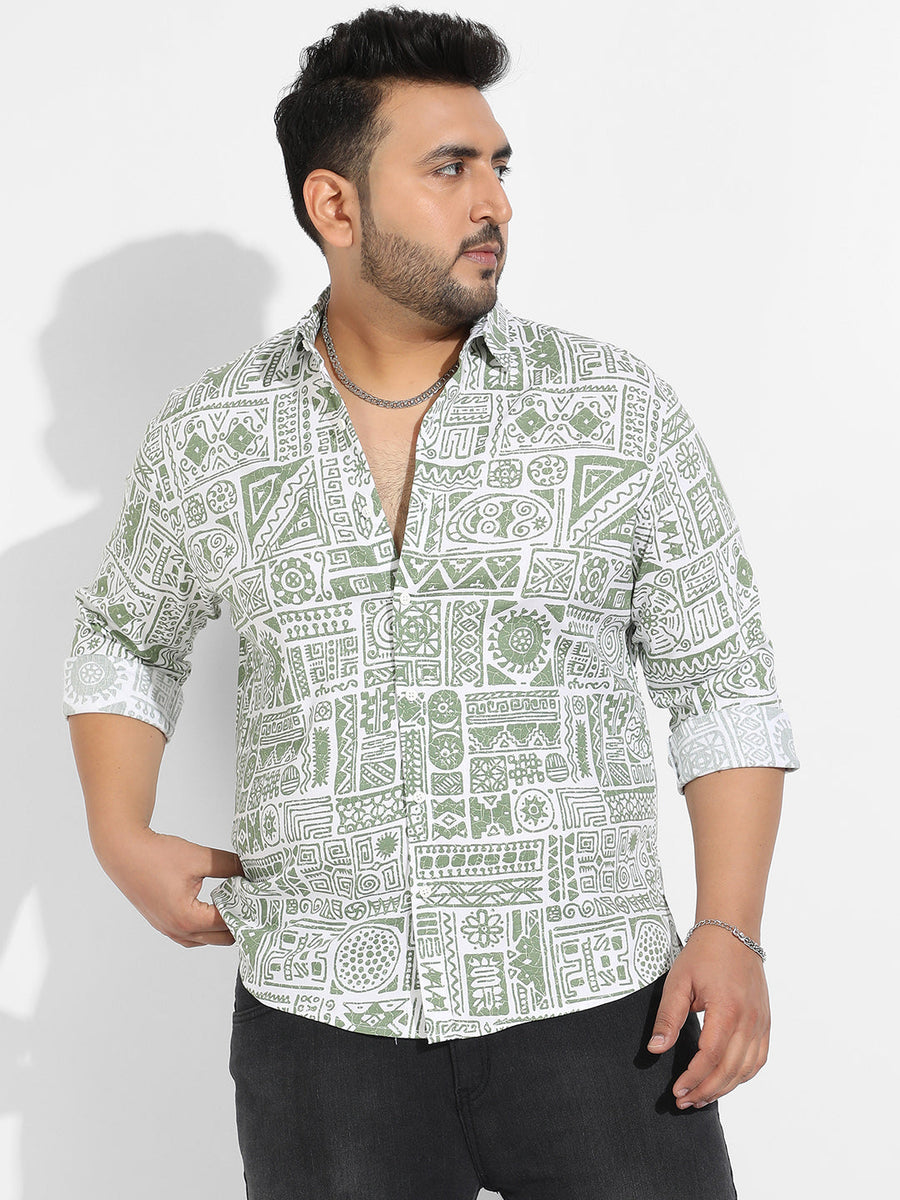Sage Green Contrast Aztec Shirt - Shop authentic Indian Men's Fashion by Instafab Plus