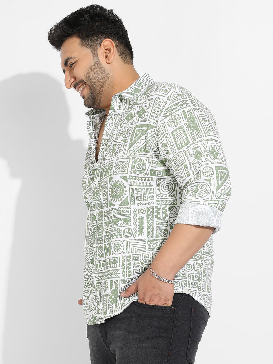 Sage Green Contrast Aztec Shirt - Shop authentic Indian Men's Fashion by Instafab Plus