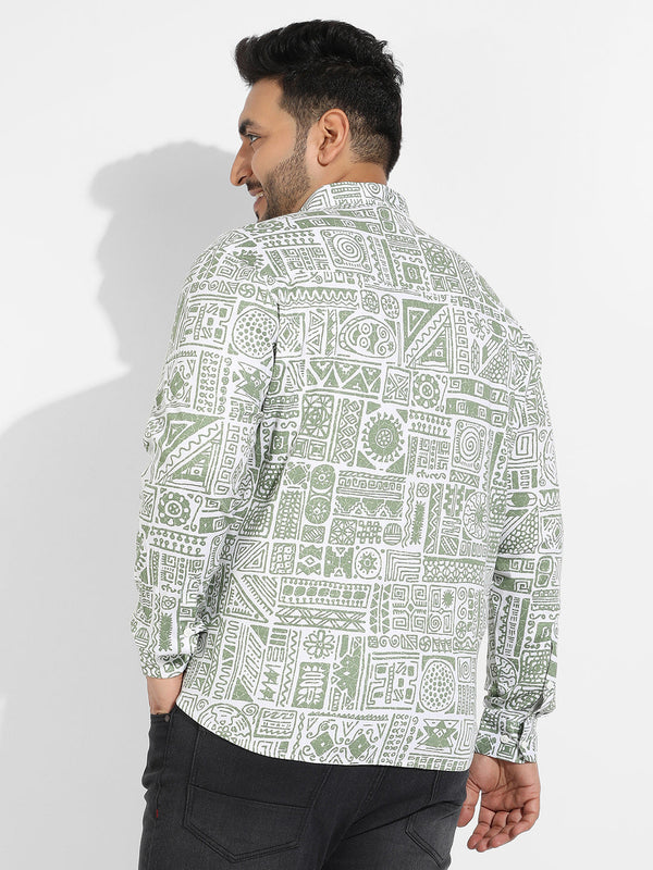 Sage Green Contrast Aztec Shirt - Shop authentic Indian Men's Fashion by Instafab Plus