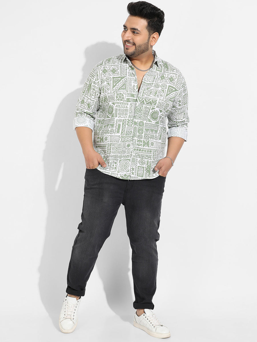 Sage Green Contrast Aztec Shirt - Shop authentic Indian Men's Fashion by Instafab Plus