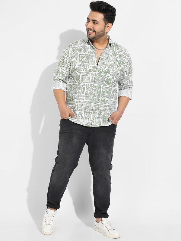 Sage Green Contrast Aztec Shirt - Shop authentic Indian Men's Fashion by Instafab Plus