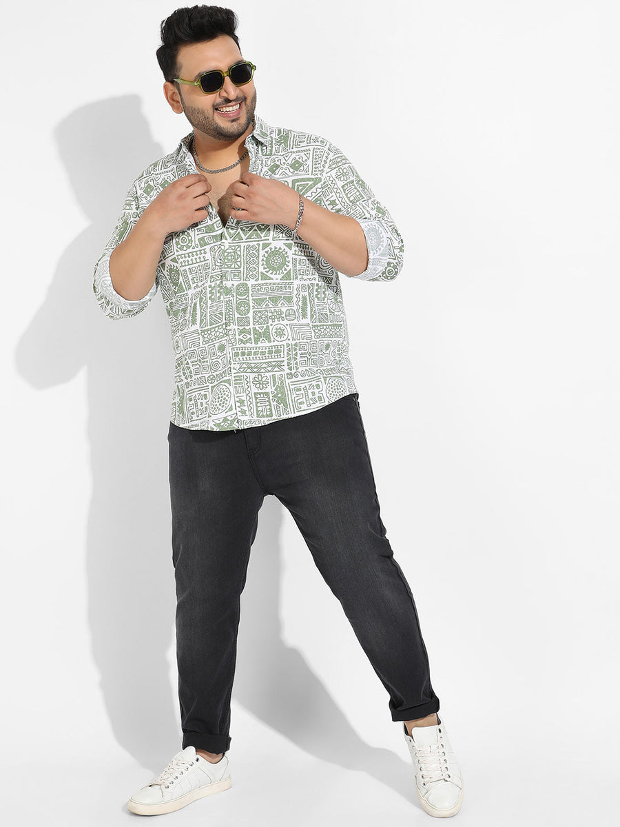 Sage Green Contrast Aztec Shirt - Shop authentic Indian Men's Fashion by Instafab Plus