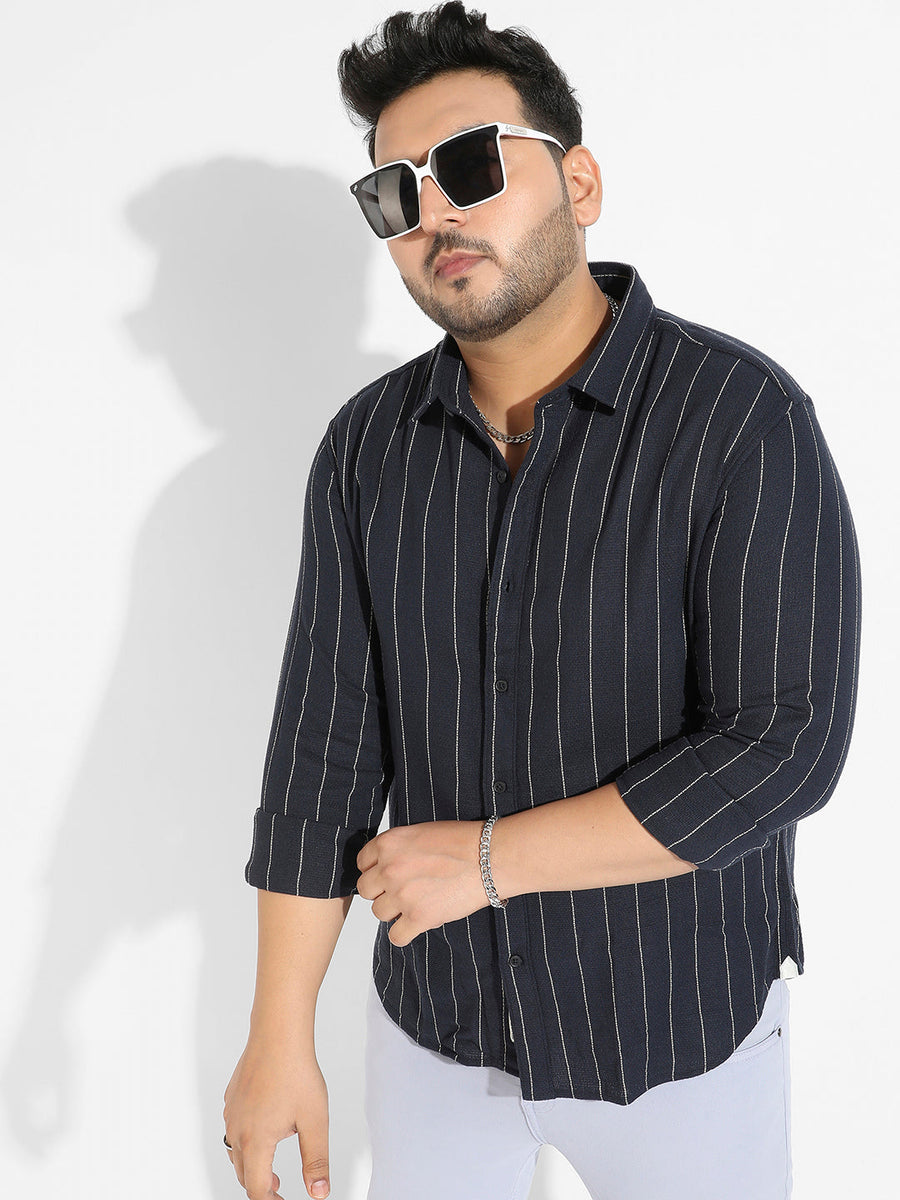 Navy Blue Shadow Striped Shirt - Shop authentic Indian Men's Fashion by Instafab Plus