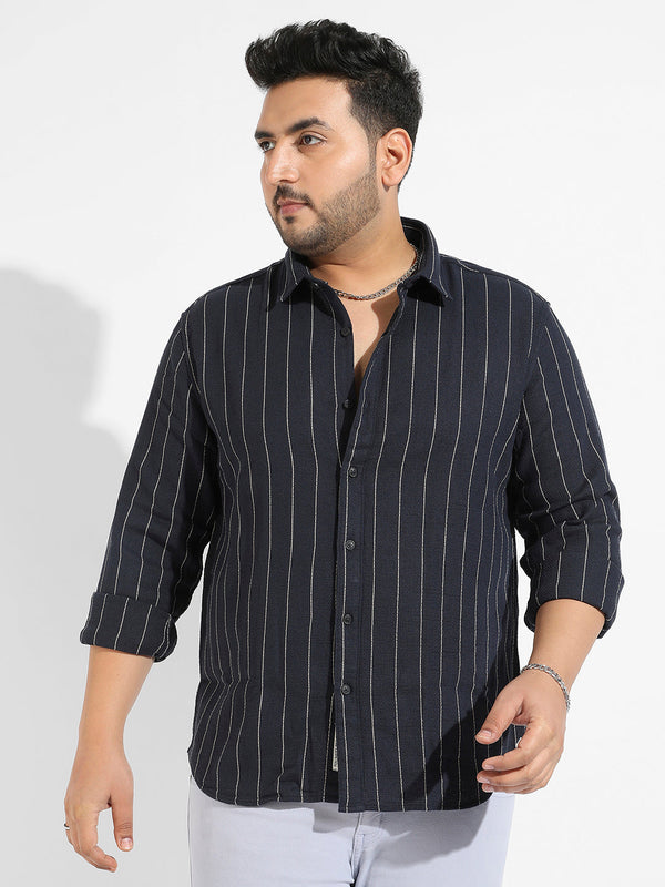 Navy Blue Shadow Striped Shirt - Shop authentic Indian Men's Fashion by Instafab Plus