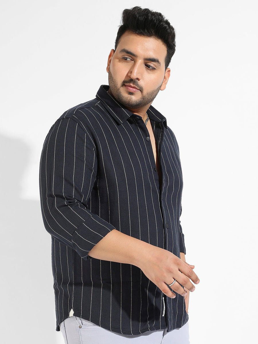 Navy Blue Shadow Striped Shirt - Shop authentic Indian Men's Fashion by Instafab Plus
