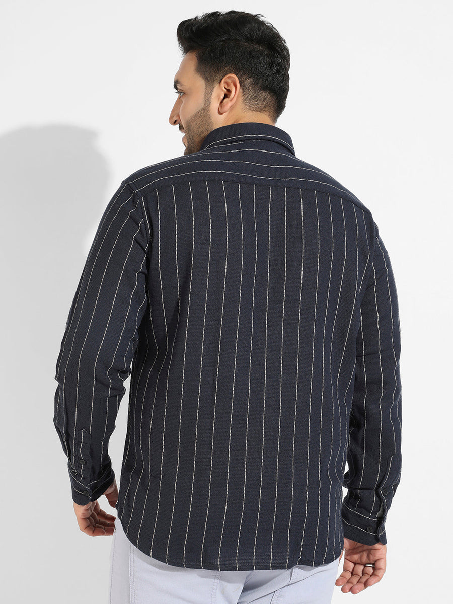 Navy Blue Shadow Striped Shirt - Shop authentic Indian Men's Fashion by Instafab Plus