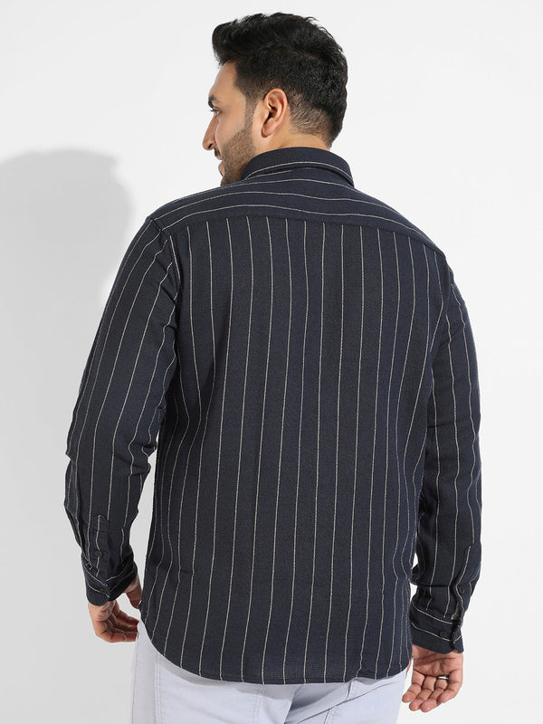 Navy Blue Shadow Striped Shirt - Shop authentic Indian Men's Fashion by Instafab Plus