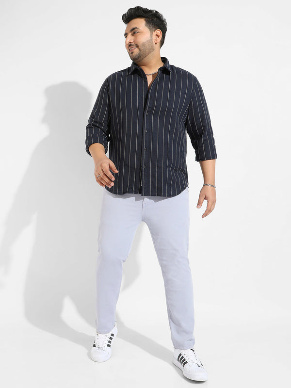 Navy Blue Shadow Striped Shirt - Shop authentic Indian Men's Fashion by Instafab Plus