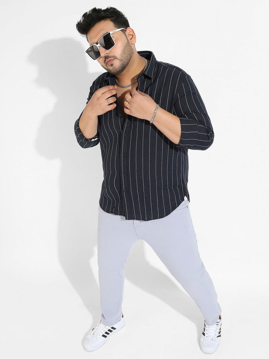 Navy Blue Shadow Striped Shirt - Shop authentic Indian Men's Fashion by Instafab Plus