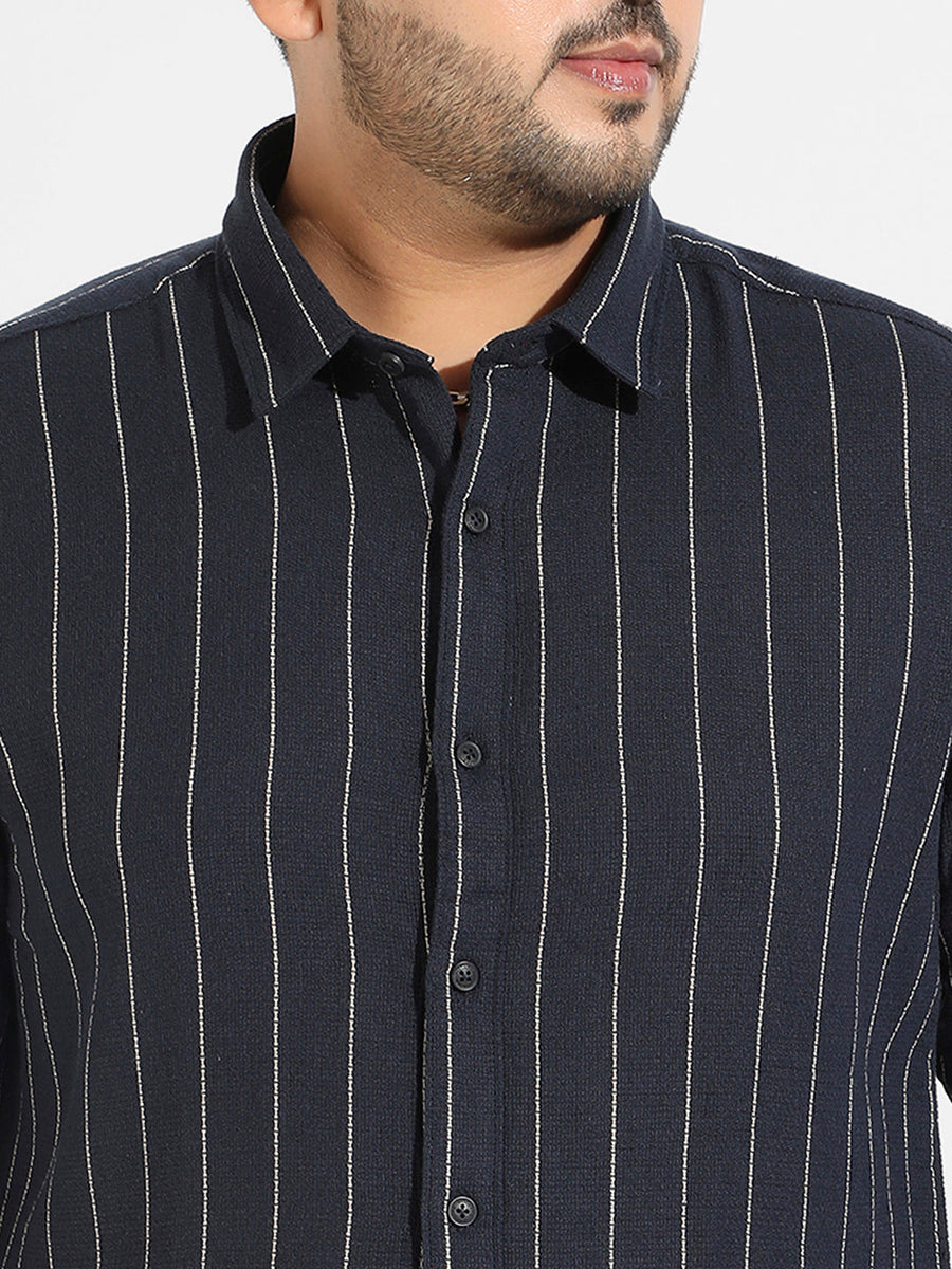 Navy Blue Shadow Striped Shirt - Shop authentic Indian Men's Fashion by Instafab Plus
