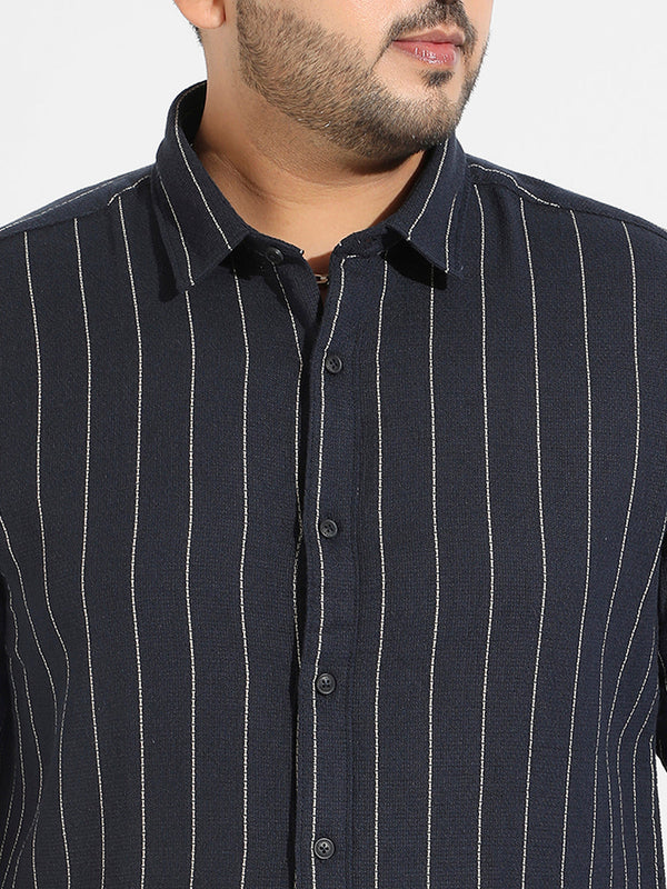 Navy Blue Shadow Striped Shirt - Shop authentic Indian Men's Fashion by Instafab Plus