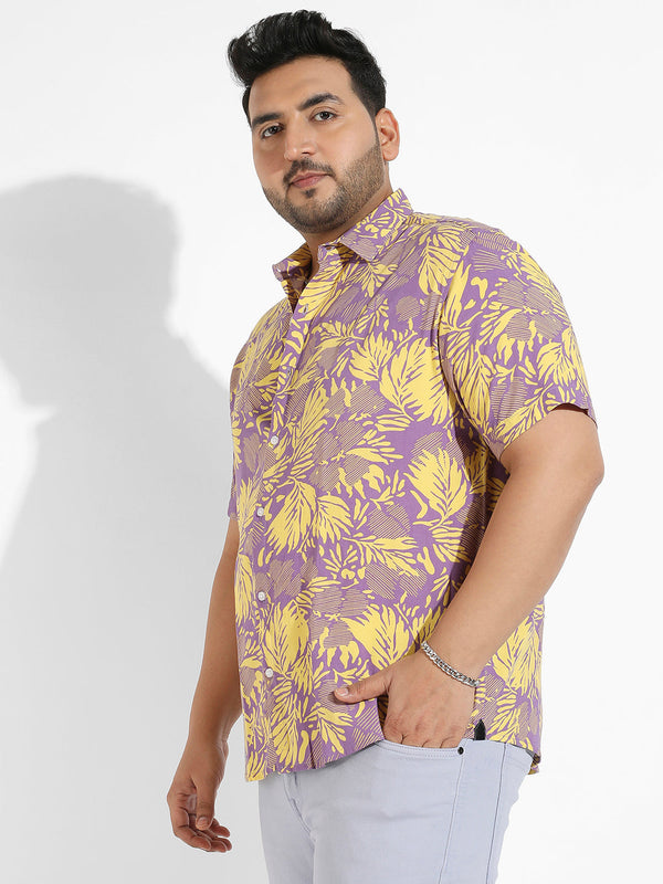 Lavender & Yellow Contrast Foliage Shirt - Shop authentic Indian Men's Fashion by Instafab Plus