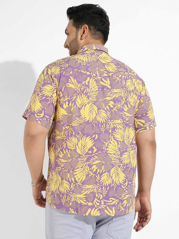 Lavender & Yellow Contrast Foliage Shirt - Shop authentic Indian Men's Fashion by Instafab Plus