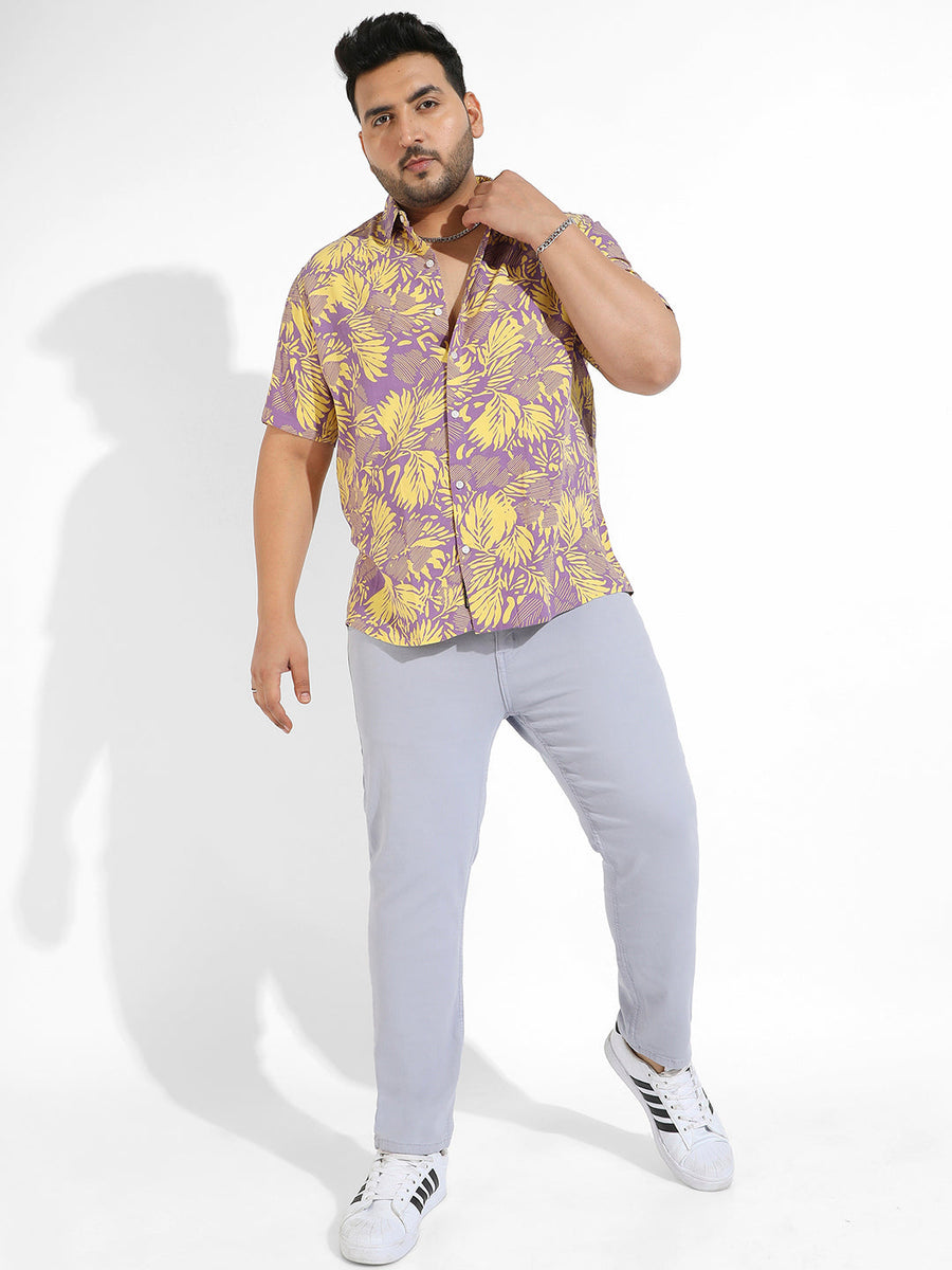 Lavender & Yellow Contrast Foliage Shirt - Shop authentic Indian Men's Fashion by Instafab Plus