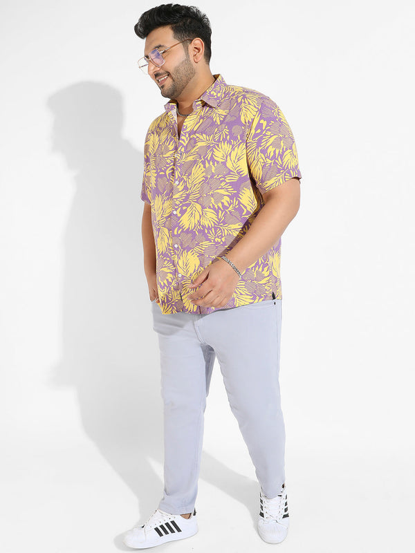 Lavender & Yellow Contrast Foliage Shirt - Shop authentic Indian Men's Fashion by Instafab Plus