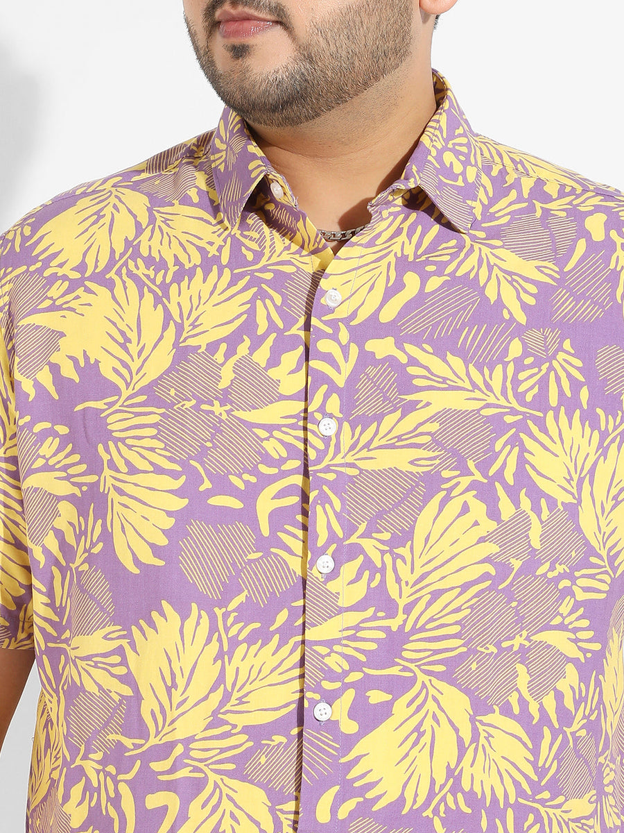 Lavender & Yellow Contrast Foliage Shirt - Shop authentic Indian Men's Fashion by Instafab Plus
