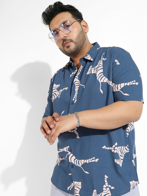 Blue Contrast Zebra Shirt - Shop authentic Indian Men's Fashion by Instafab Plus
