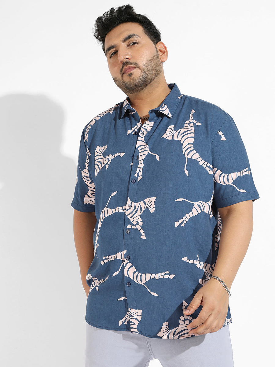 Blue Contrast Zebra Shirt - Shop authentic Indian Men's Fashion by Instafab Plus