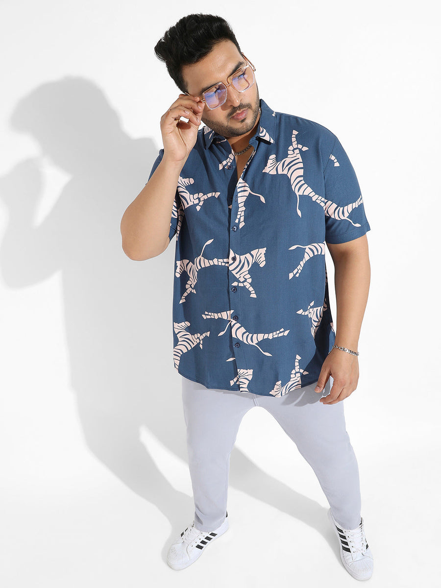 Blue Contrast Zebra Shirt - Shop authentic Indian Men's Fashion by Instafab Plus