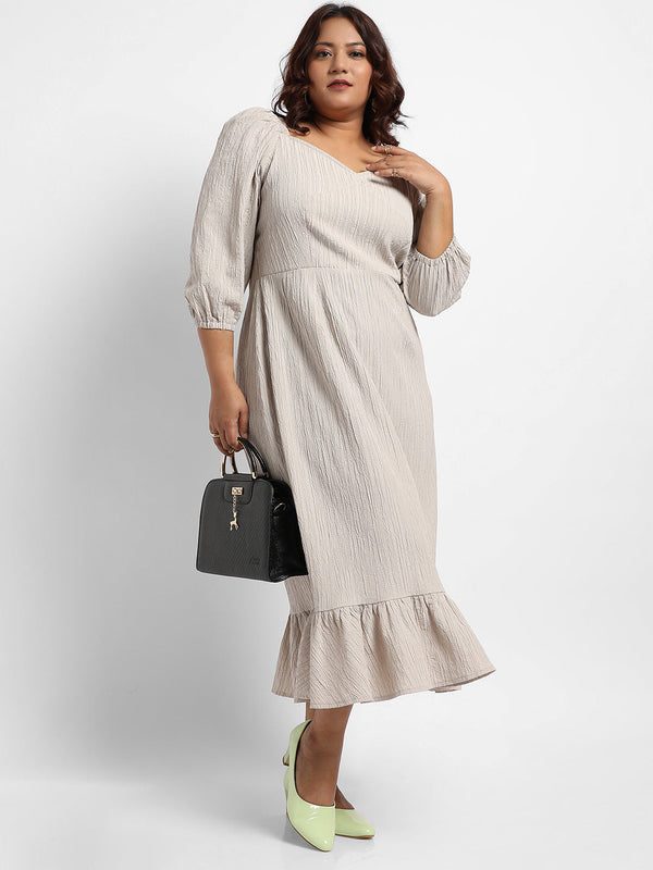 Greige Ruffle Hem Dress - Shop authentic Indian Women's Fashion by Instafab Plus