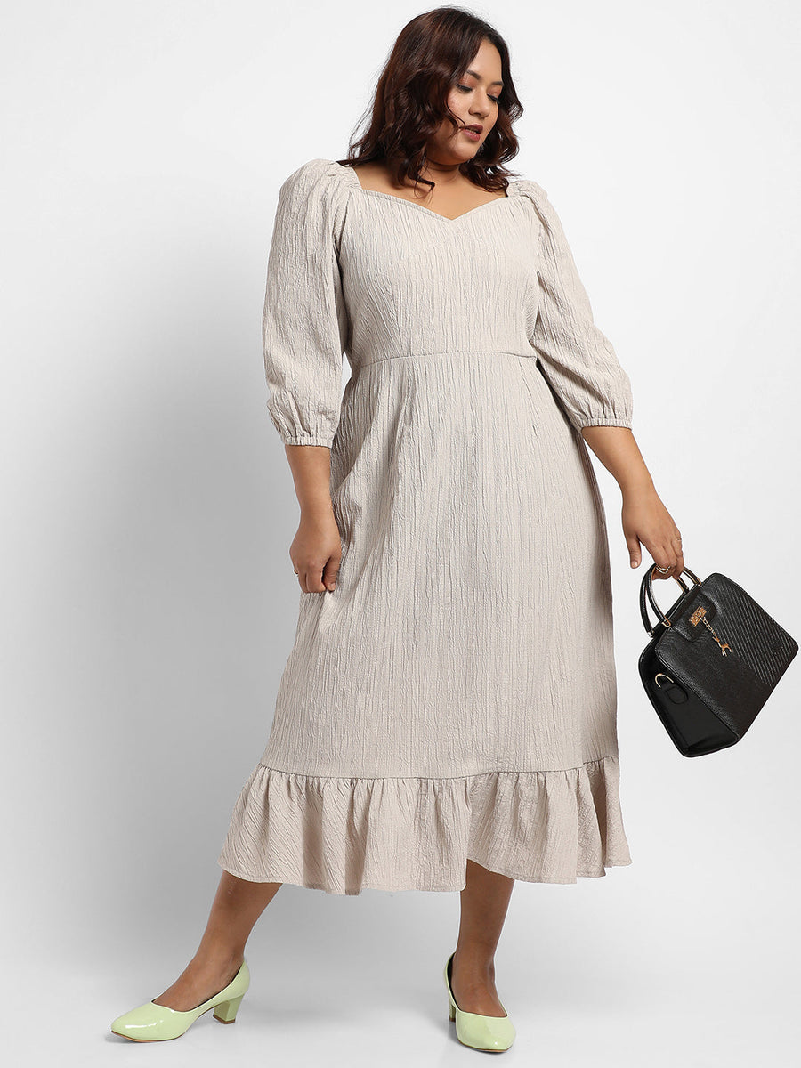 Greige Ruffle Hem Dress - Shop authentic Indian Women's Fashion by Instafab Plus