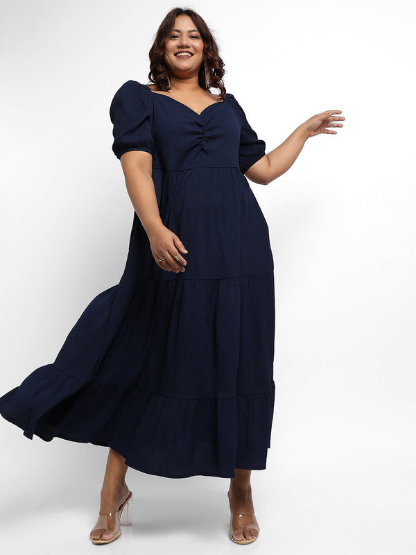 Midnight Blue Three-Tier Dress - Shop authentic Indian Women's Fashion by Instafab Plus