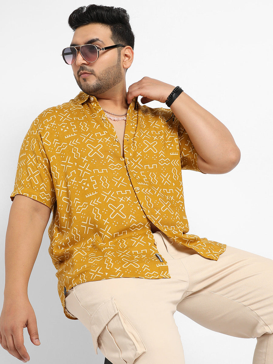 Mustard Yellow Minimal Aztec Shirt - Shop authentic Indian Men's Fashion by Instafab Plus