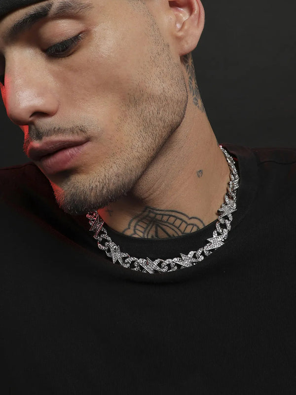 Embellished Thunder Chain - Silver - Shop authentic Indian Men's Fashion by French Accent
