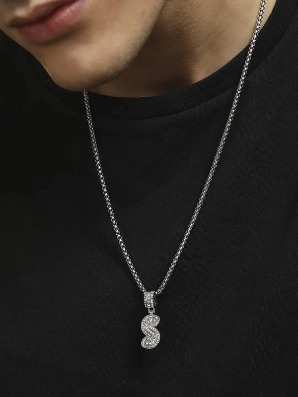 Embellished S Alphabet Pendant with Chain - Silver - Shop authentic Indian Men's Fashion by French Accent