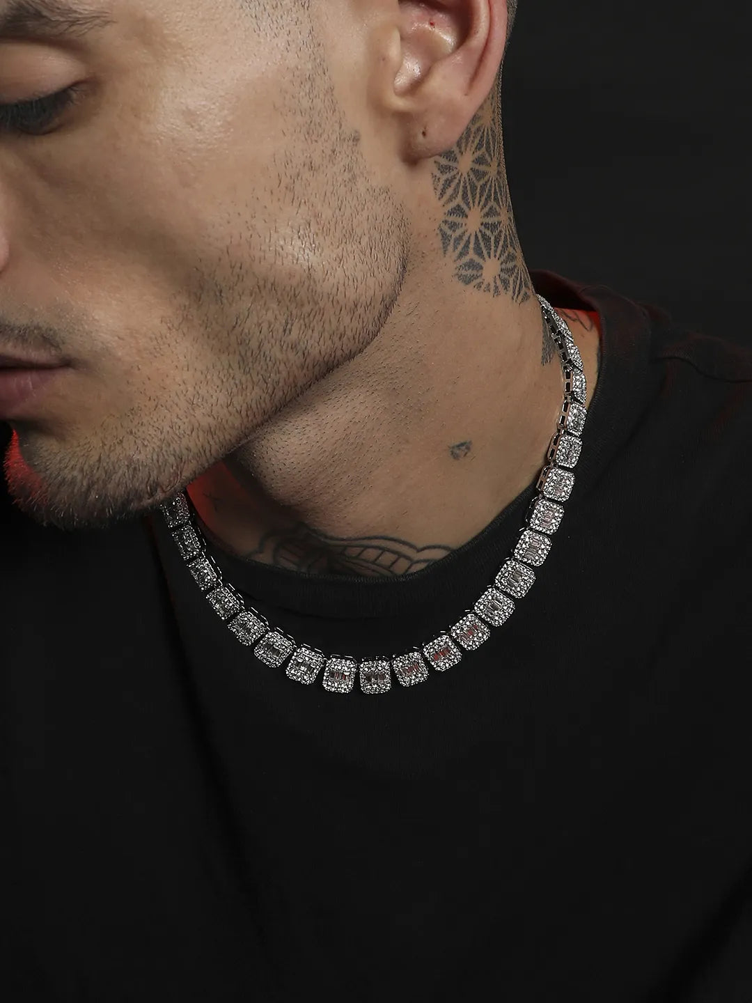 Geometric Bling Collar Chain - Silver - Shop authentic Indian Men's Fashion by French Accent