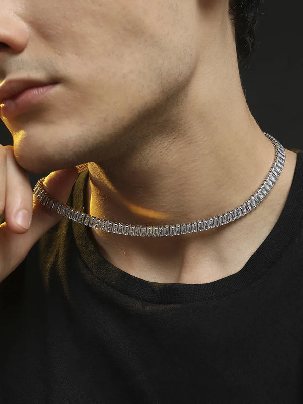 Geometric Stone Collar Chain - Silver - Shop authentic Indian Men's Fashion by French Accent