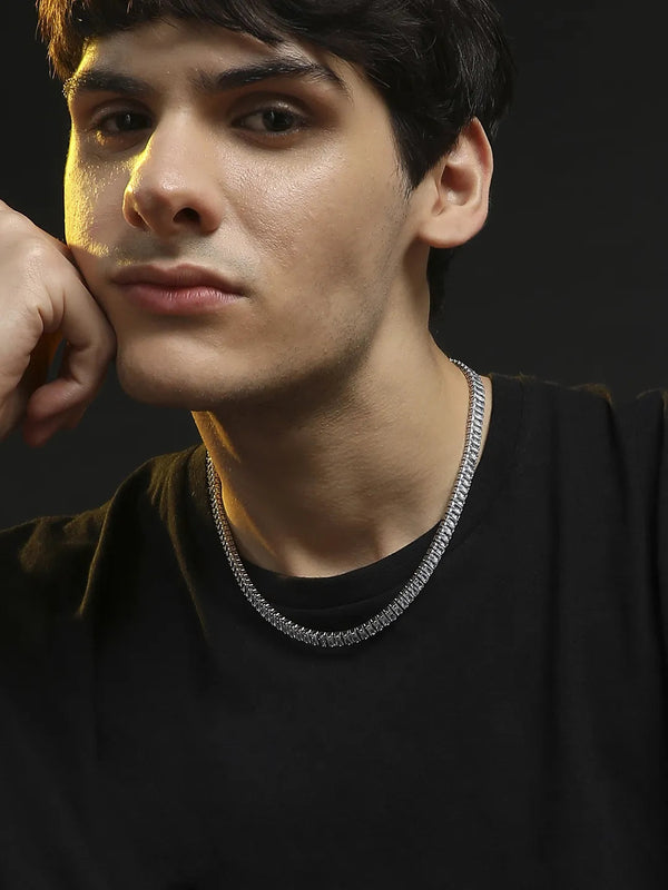 Geometric Stone Collar Chain - Silver - Shop authentic Indian Men's Fashion by French Accent