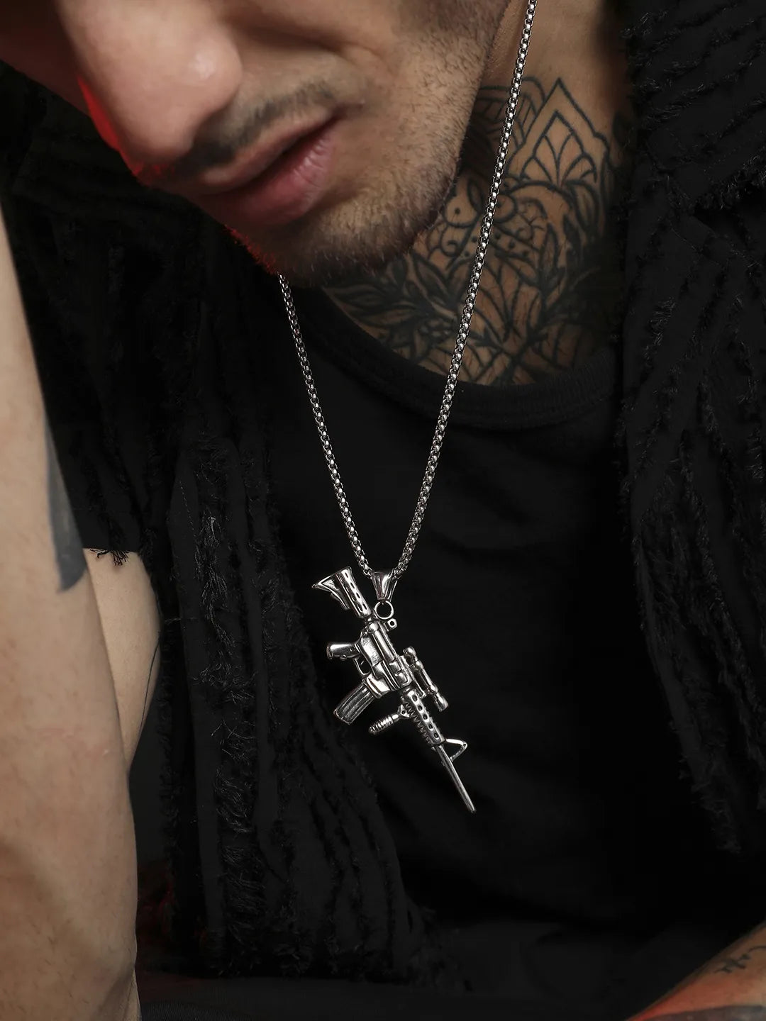 Rifle Gun Pendant with Chain - Silver - Shop authentic Indian Men's Fashion by French Accent