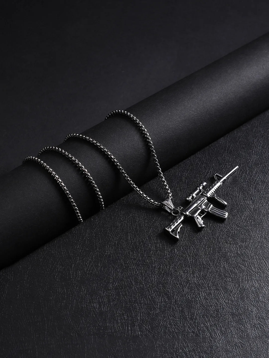 Rifle Gun Pendant with Chain - Silver - Shop authentic Indian Men's Fashion by French Accent