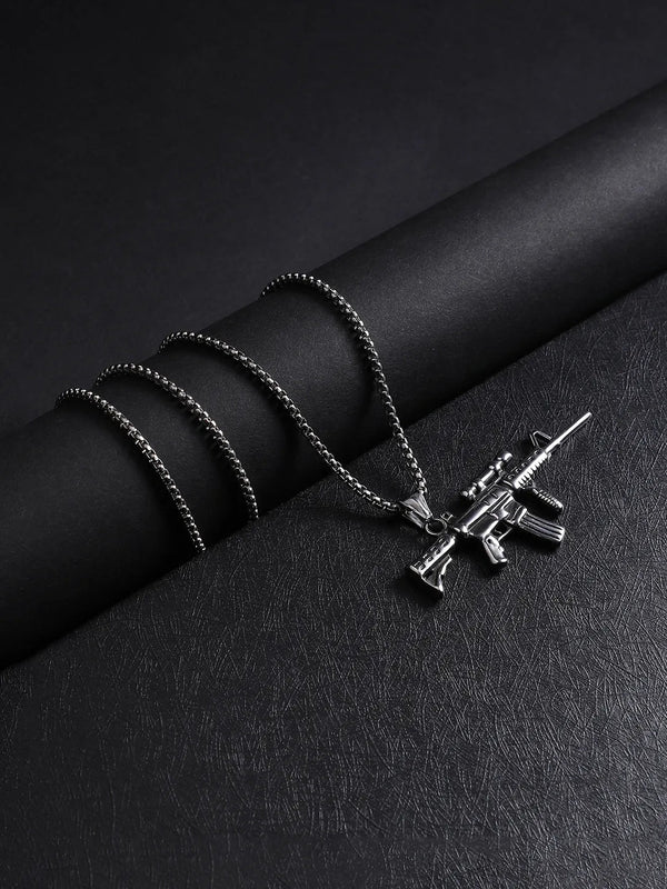 Rifle Gun Pendant with Chain - Silver - Shop authentic Indian Men's Fashion by French Accent