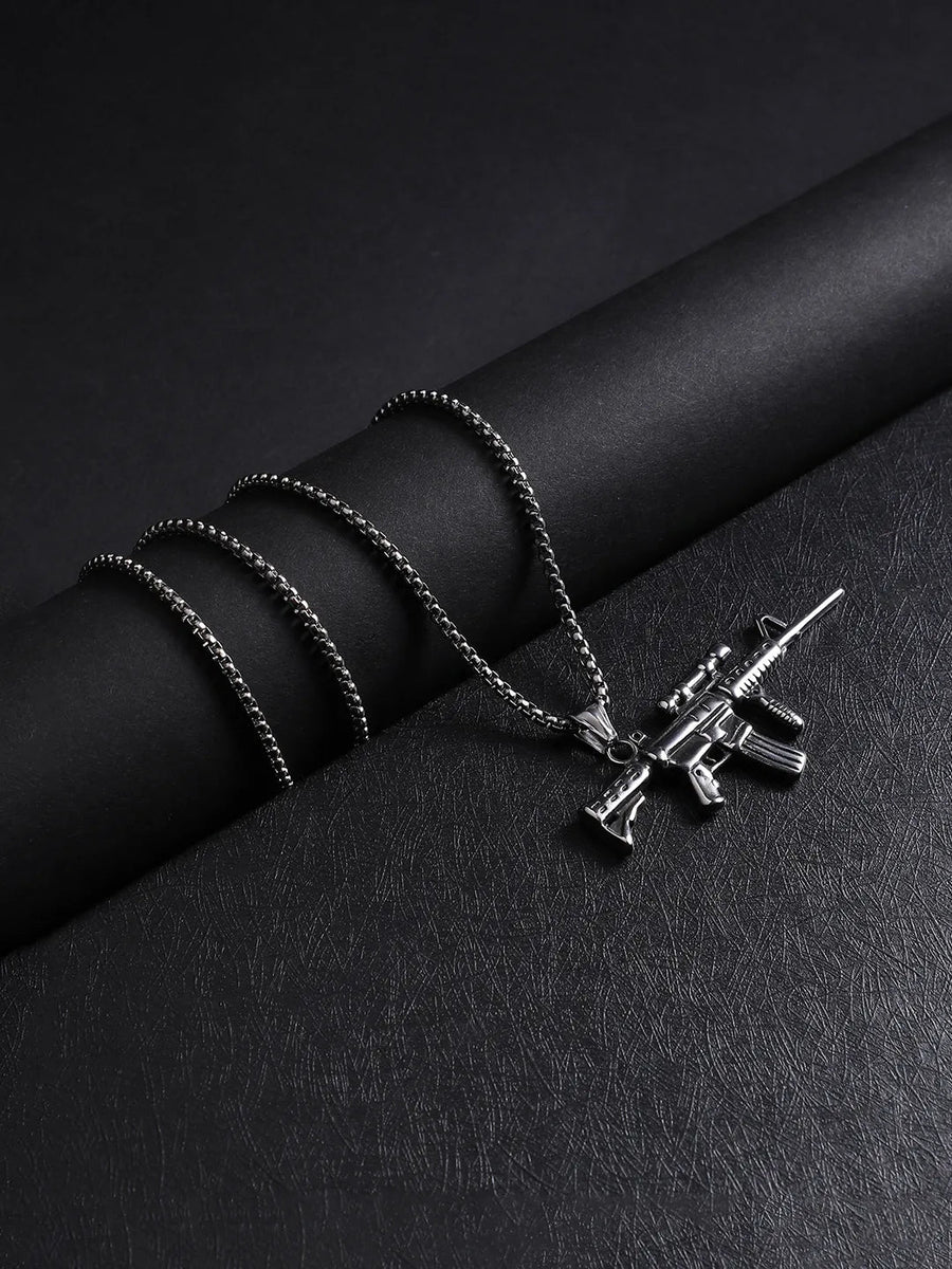 Rifle Gun Pendant with Chain - Silver - Shop authentic Indian Men's Fashion by French Accent
